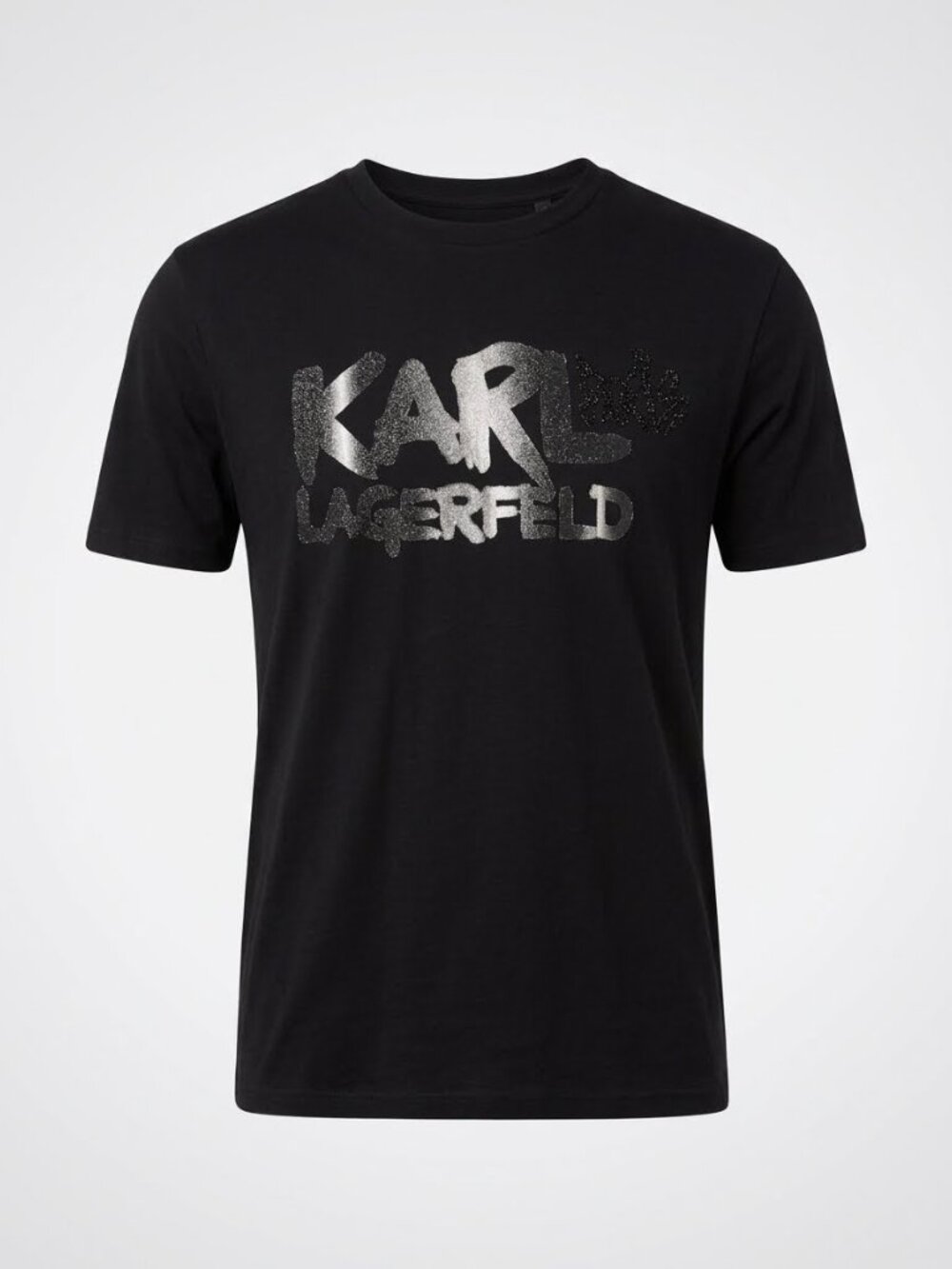 "Karl Lagerfeld Men's Black Tee Silver Logo Size M"